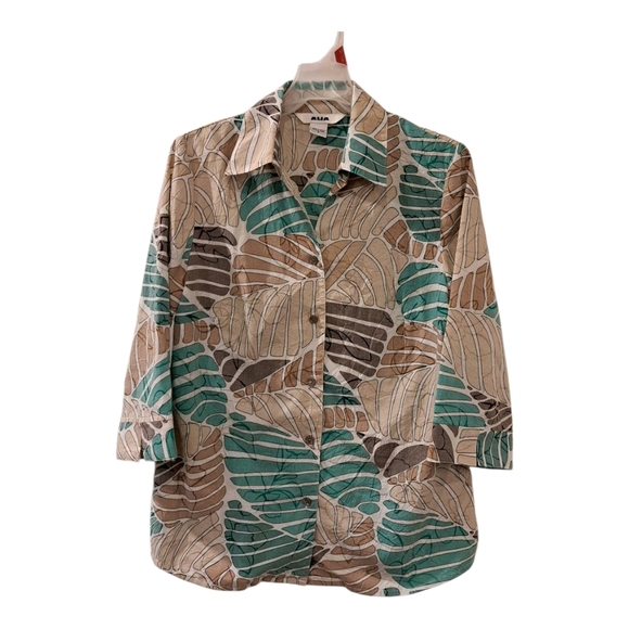 Alia Colorful Leaf Print Button-Up Shirt casual contemporary bohemian size 8 - Picture 1 of 12